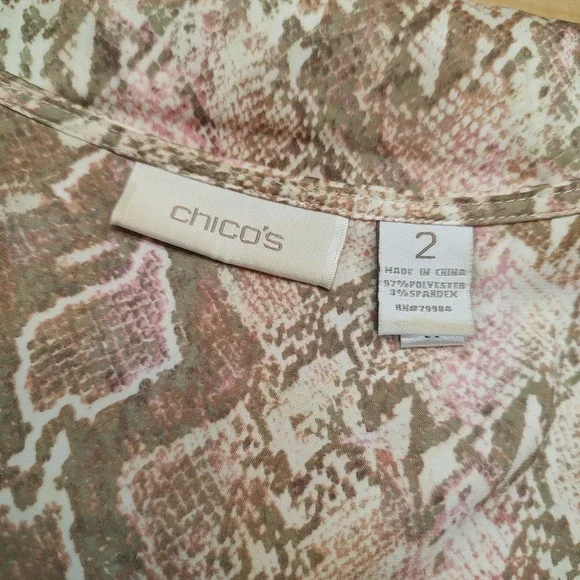 Chico's Size 2 US 12/14 Beige Pink Snake Print‎ Tank Top Camisole Sleeveless - Picture 5 of 7